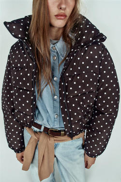 ZARA СТЕГАНЫЙ АНОРАК WATER REPELLENT WINDPROOF, КОРИЧНЕВЫЙ/ЭКРЮ