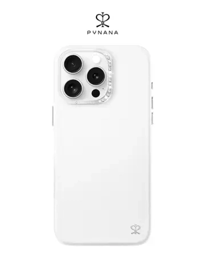 Чехол PYNANA для iPhone 16 Pro Max кожа, Swarovski, белый