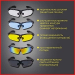 Очки тактические со 5 сменными линзами UV400 и диоптриями (вставка)