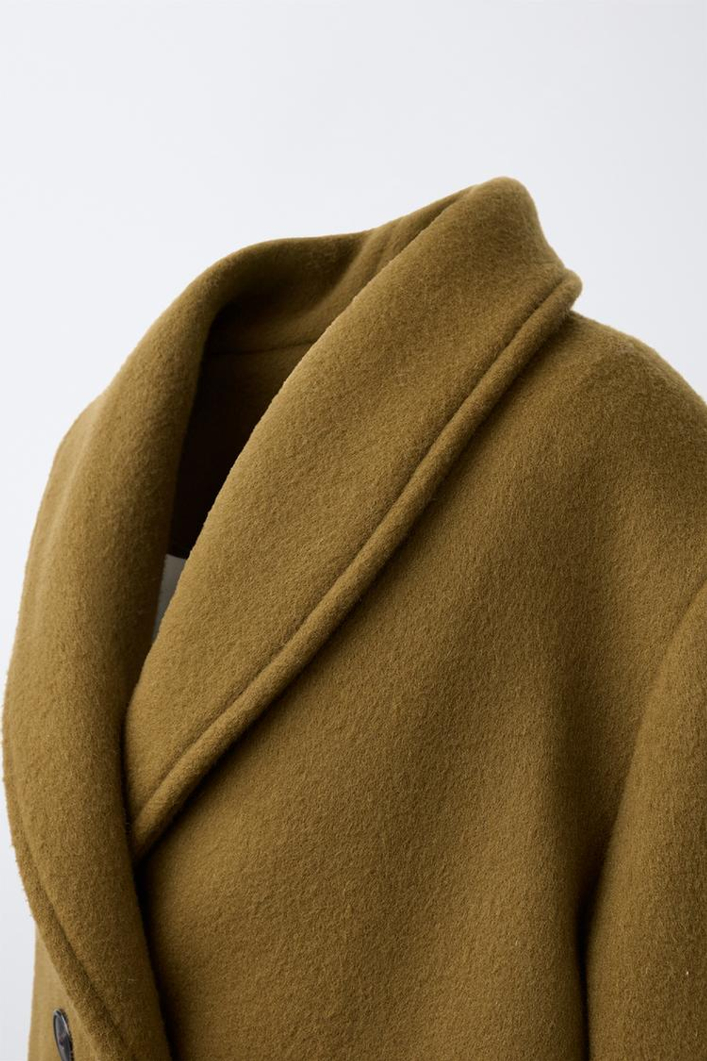 ZARA КОРОТКОЕ ШЕРСТЯНОЕ ПАЛЬТО MANTECO, ОЛИВКОВЫЙ