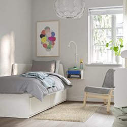 IKEA STOMSÖ  (ИКЕА СТОМСЁ)  -  Столик прикроватный настенный - имитация берёзы белый/синий 36x29x20 см