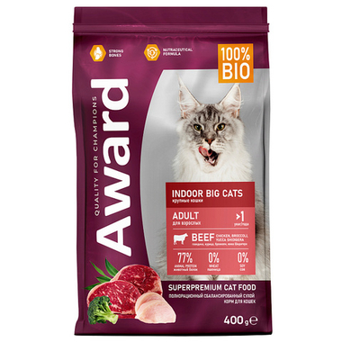 Award Indoor Big Сats Говядина/Курица/Брокколи для кошек 1,5 кг