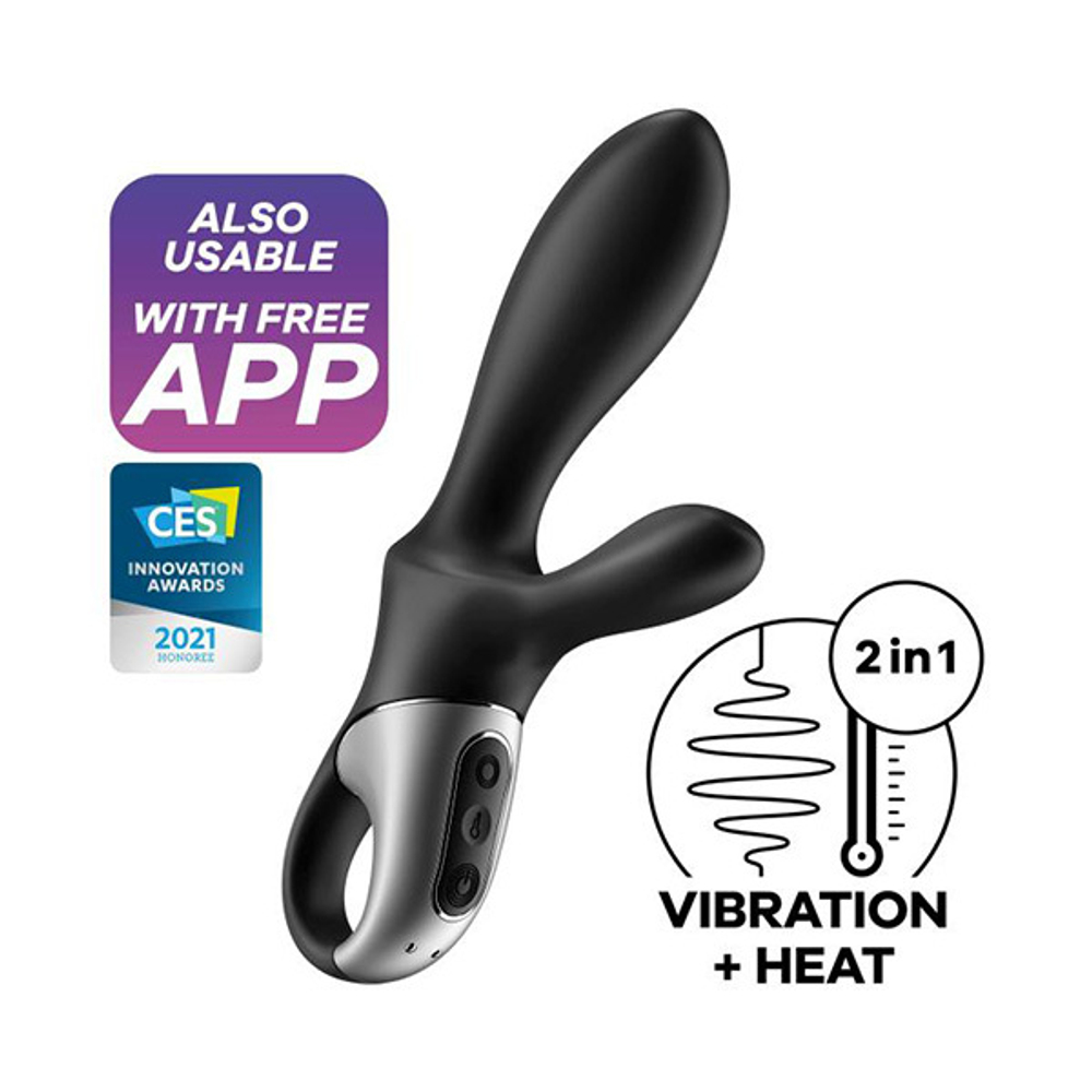 Черный анальный вибратор с функцией нагрева 20,6см Satisfyer Heat Climax+