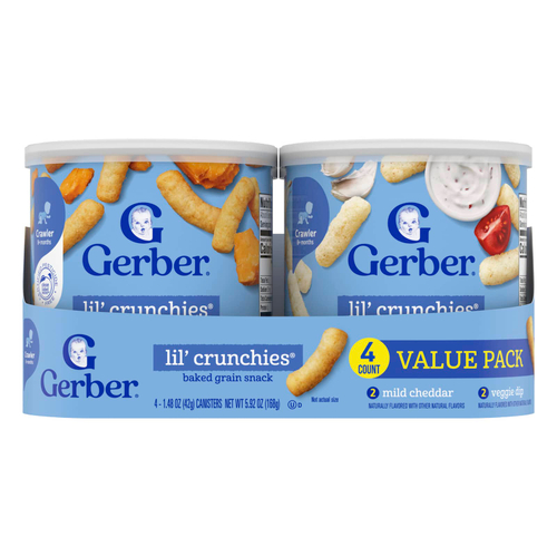 Gerber, Lil' Crunchies®, запеченный злаковый снек, для детей от 8 месяцев, мягкий чеддер и овощной соус, 4 упаковки по 42 г (1,48 унции)