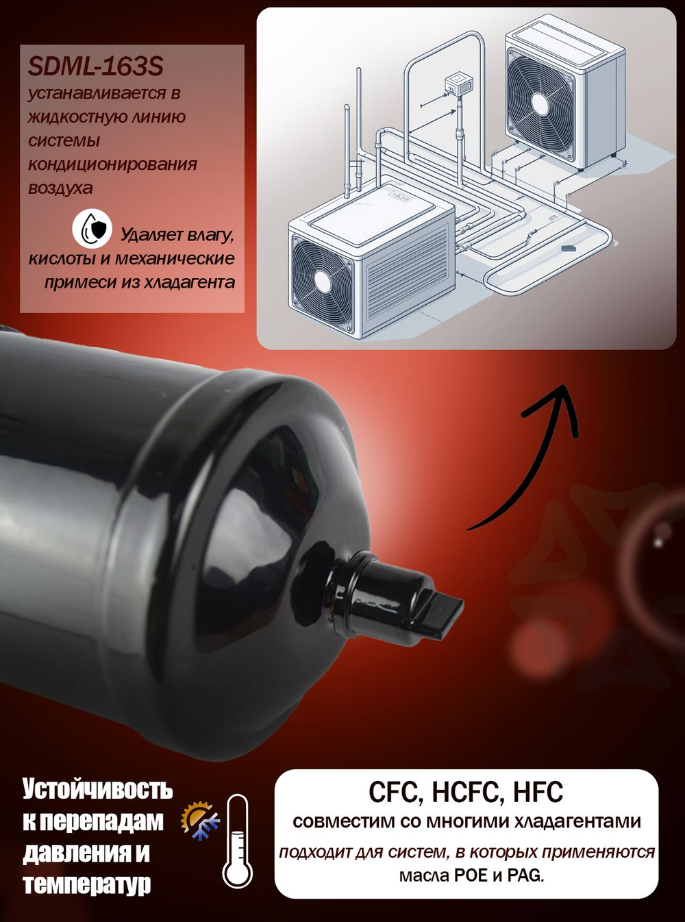 Фильтр-осушитель SDML-163S (пайка) 3/8" ODF