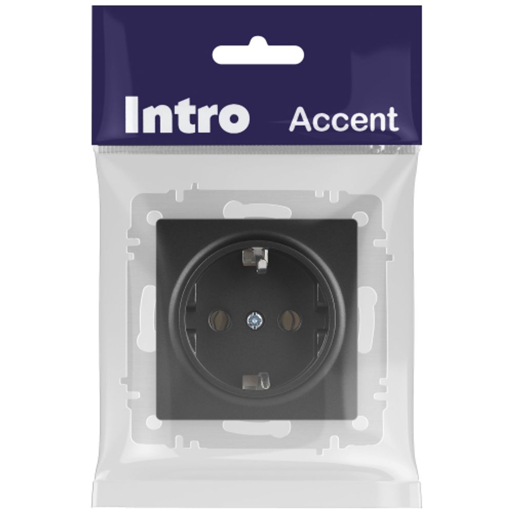 Розетка Intro Accent 6-202-05 2P+E Schuko 16А-250В IP20 СУ AL/CU антрацит | Intro