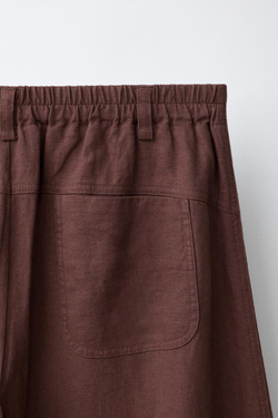 ZARA БРЮКИ BARREL ИЗ ЛЬНА, КОРИЧНЕВЫЙ