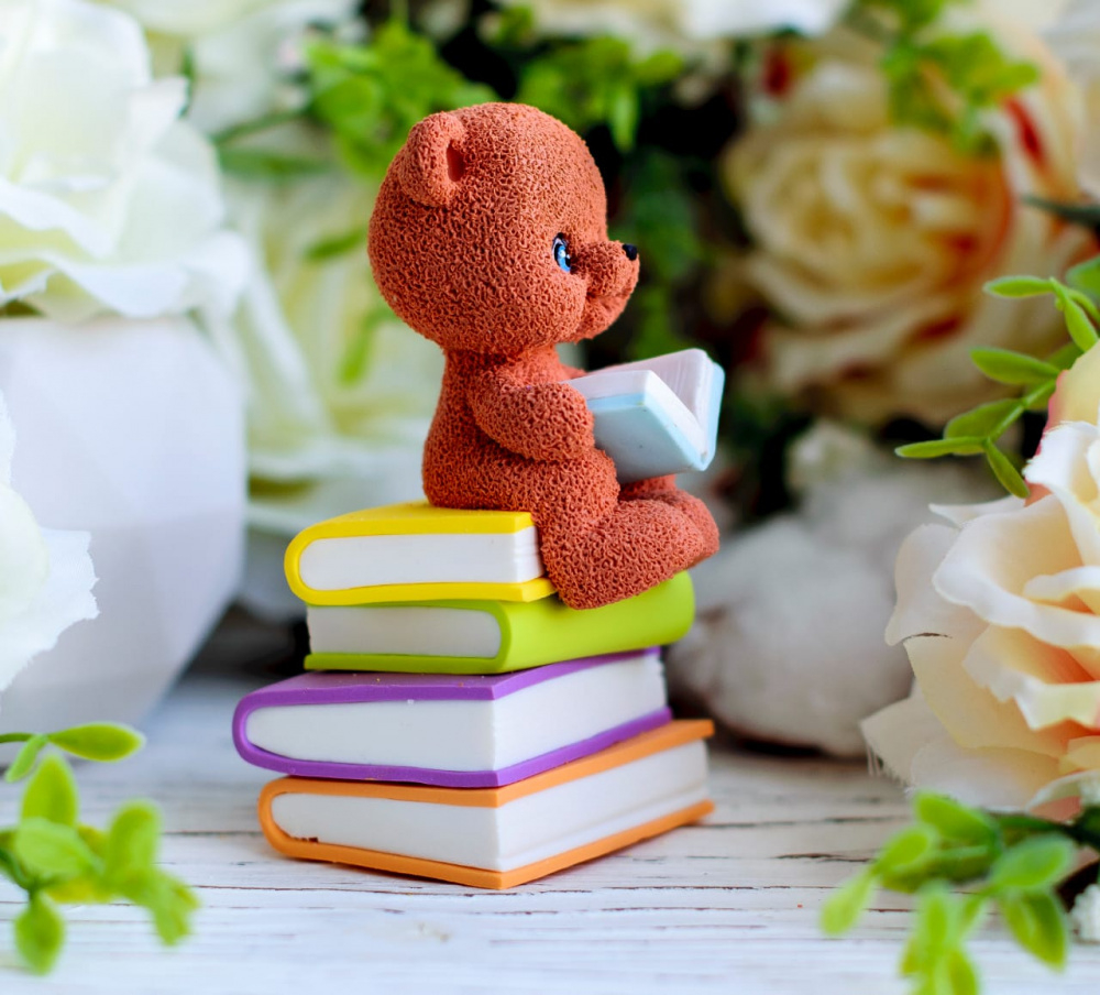 Молд силиконовый "3D Мишка Бади на книгах"