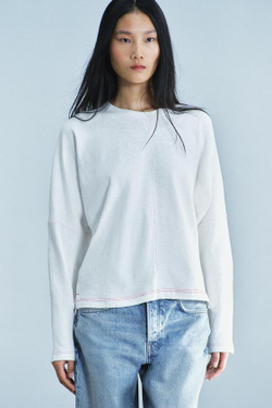 ZARA ФУТБОЛКА С КОНТРАСТНЫМИ ШВАМИ, ЖЕЛТОВАТО-БЕЛЫЙ