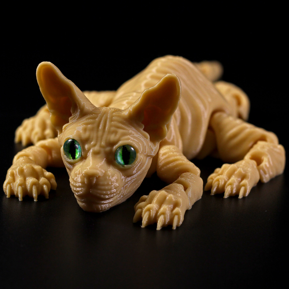 Подвижный бежевый кот Сфинкс, игрушка антистресс, 27 см., 3D печать