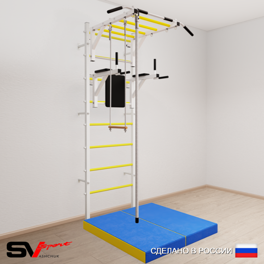 Шведская стенка Sv Sport усиленная 6464 (Турник рукоход/Брусья/Канат/Трапеция/Мат 1м)