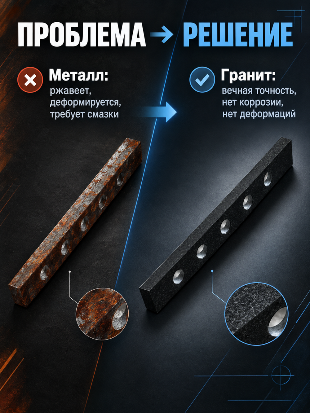 Линейка поверочная гранитная ШП-ТК 2000х200х80 мм кл. 00