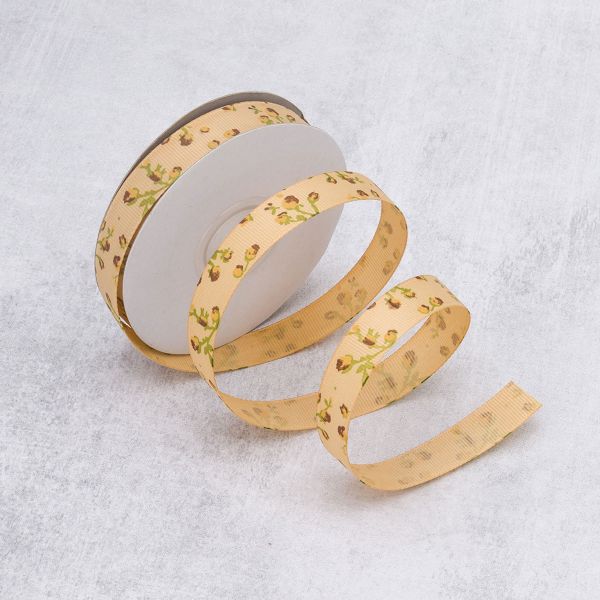 Лента репсовая (в рубчик) Розочки 1,5см*22.86 м (бежевый)