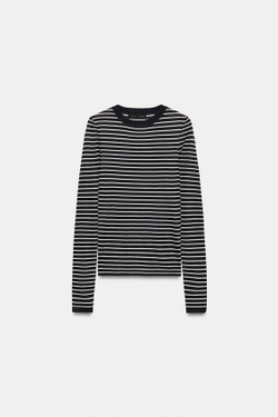 ZARA ПОЛУПРОЗРАЧНЫЙ ТРИКОТАЖНЫЙ ТОП, ПОЛОСКИ