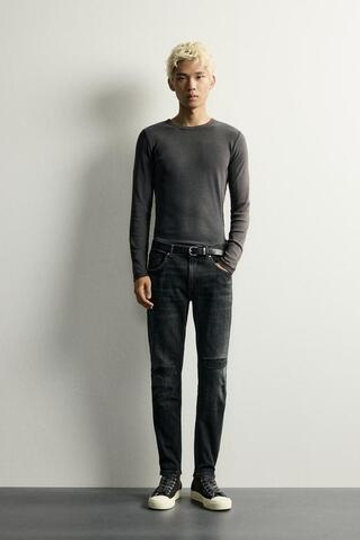 ZARA ДЖИНСЫ SKINNY FIT С РАЗРЕЗАМИ, УГОЛЬНЫЙ