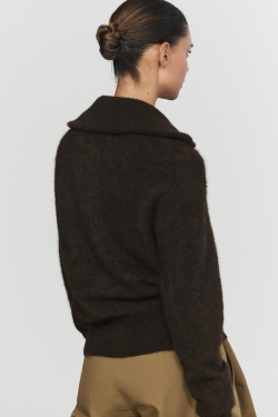 Massimo Dutti Трикотажный кардиган с начёсом и высоким воротником, коричневый