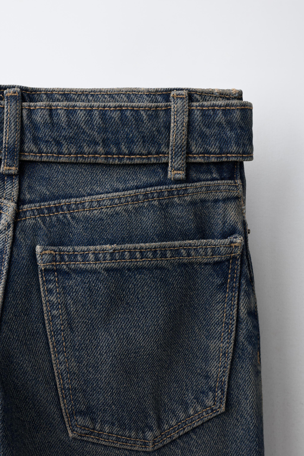 ZARA ДЖИНСЫ WIDE LEG С РЕМНЕМ, СИНИЙ
