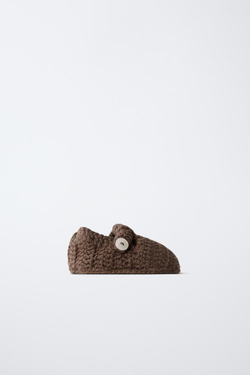 ZARA ТРИКОТАЖНЫЕ ПИНЕТКИ С ПУГОВИЦЕЙ, ШОКОЛАДНЫЙ