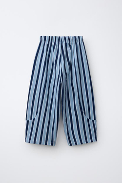 ZARA БРЮКИ RELAXED В ПОЛОСКУ, ГОЛУБОЙ