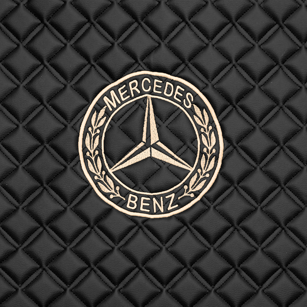 Ковры MERCEDES Actros MP3 (автомат) с шахтой (экокожа, черный, бежевый кант, бежевая вышивка)