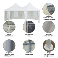 Шатер-беседка Green Glade 1052 2,5х2,5х2,5х2,5х3,4м полиэстер 2 коробки