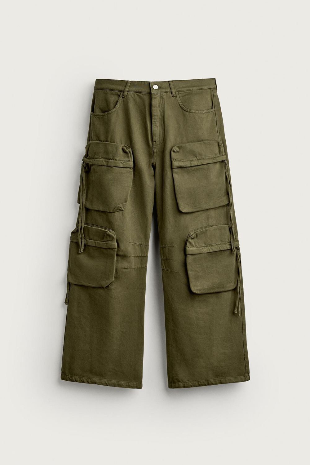 ZARA БРЮКИ КАРГО RELAXED FIT С КАРМАНАМИ, ЗЕЛЕНЫЙ