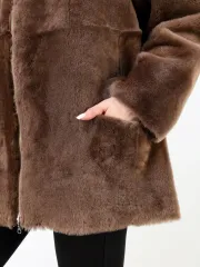 Дубленка зимняя двухсторонняя шуба с капюшоном