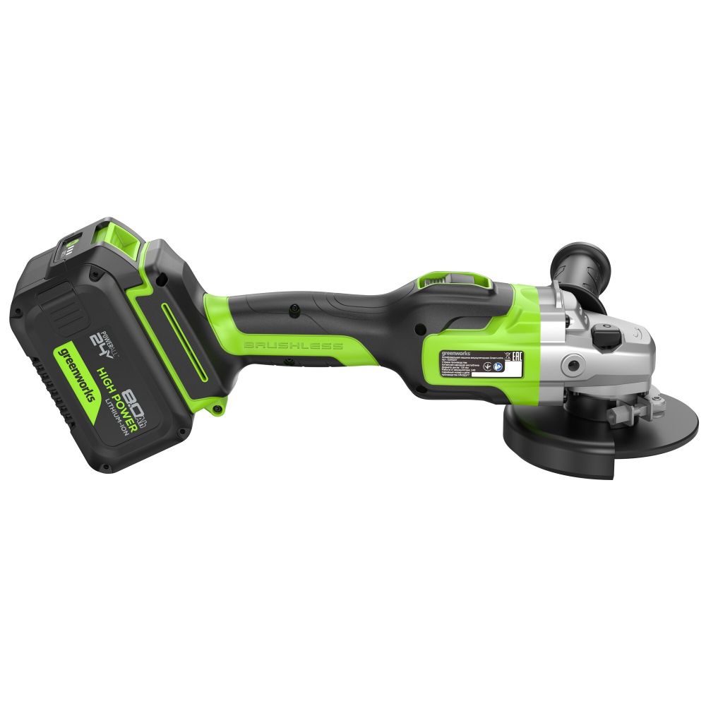 Угловая шлифовальная машина акк. Greenworks GD24AG, 24V, б/щет, 125 мм, 10500 об/мин,1x8Ач,быстрое ЗУ,кор (3200207CUH)