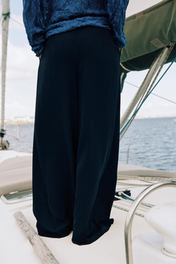 ZARA БРЮКИ ПАЛАЦЦО С ЗОЛОТИСТОЙ ПУГОВИЦЕЙ, МОРСКОЙ СИНИЙ