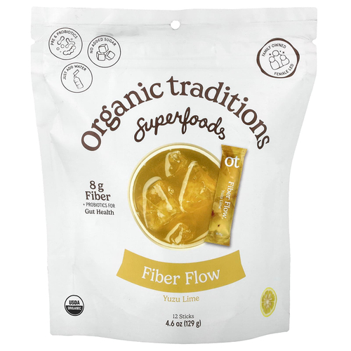 Organic Traditions, Fiber Flow™, юдзу и лайм, 12 стиков по 10,75 г