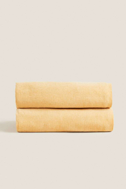 ZARA HOME МЯГКОЕ ПОКРЫВАЛО С БАХРОМОЙ, СВЕТЛО-ЖЕЛТЫЙ