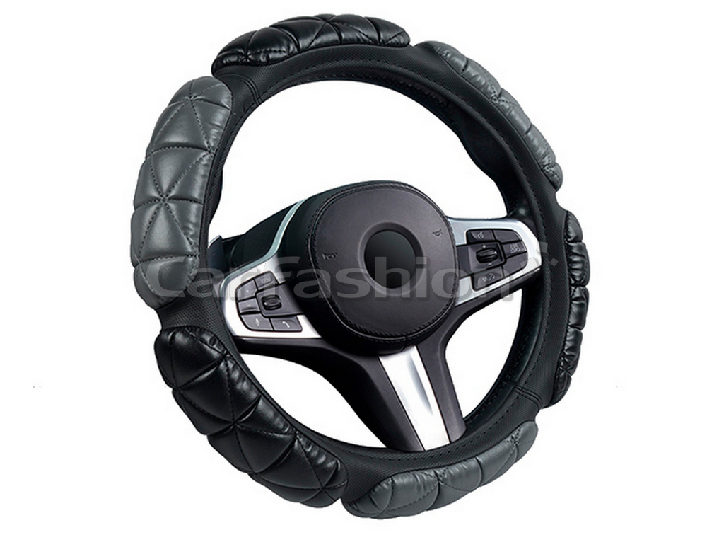 Оплетка на руль круглая CarFashion -М- «BALLOON» 31648 - Экокожа - черный/синий