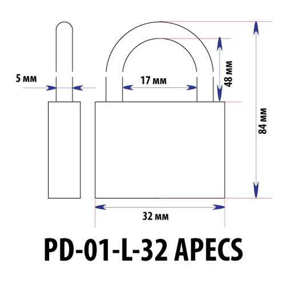 Замок навесной Апекс PD-01-32-L длин. дужка  Арт.12763