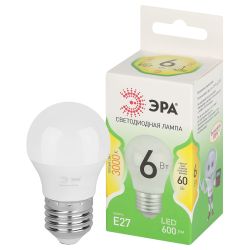 Лампа светодиодная ЭРА GREEN LINE LED P45-6W-830-E27 GL 6Вт шар теплый свет E27 | Лампы cветодиодные Шар (G/P)