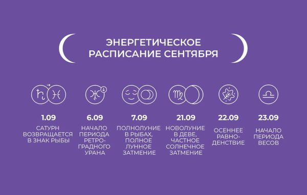 Энергетическое расписание сентября