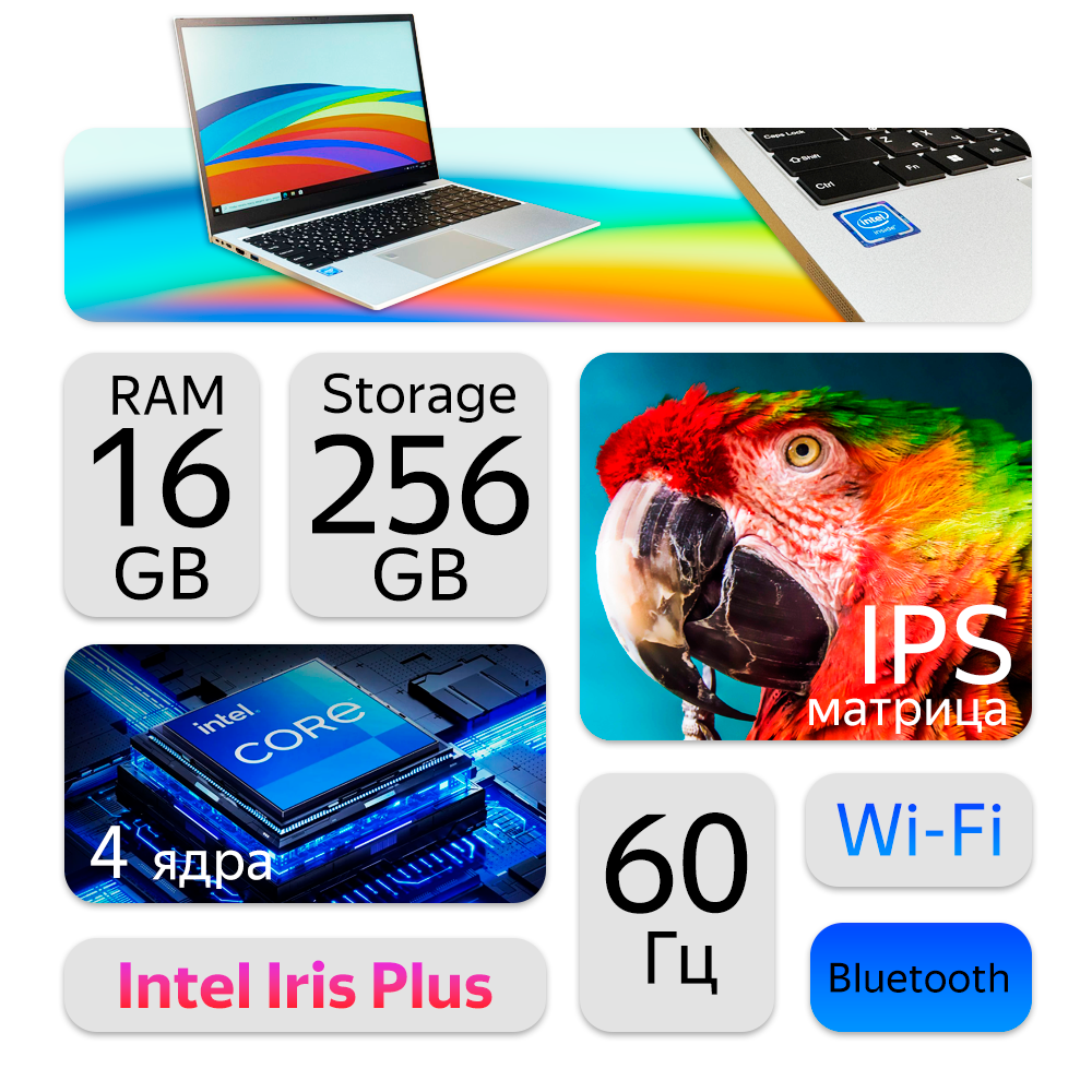 15.6" Ноутбук M1 i5 Pro (1920x1080, Intel Core i5-1030NG7, RAM 16ГБ, SSD 256ГБ, Intel Iris Plus Graphics, Win 10 Pro)