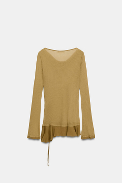 ZARA АCИММЕТРИЧНЫЙ ТОП СО СБОРКОЙ И ВОЛАНОМ, КАРАМЕЛЬНЫЙ