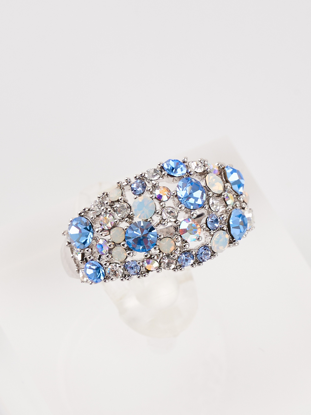 Кольцо Россыпь из голубых камней Swarovski