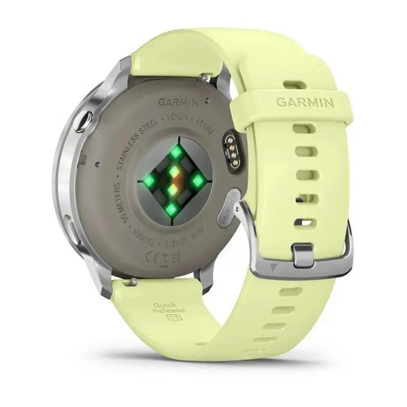 Garmin Venu 4 45 мм серебристые смарт-часы с цитроновым силиконовым ремешком