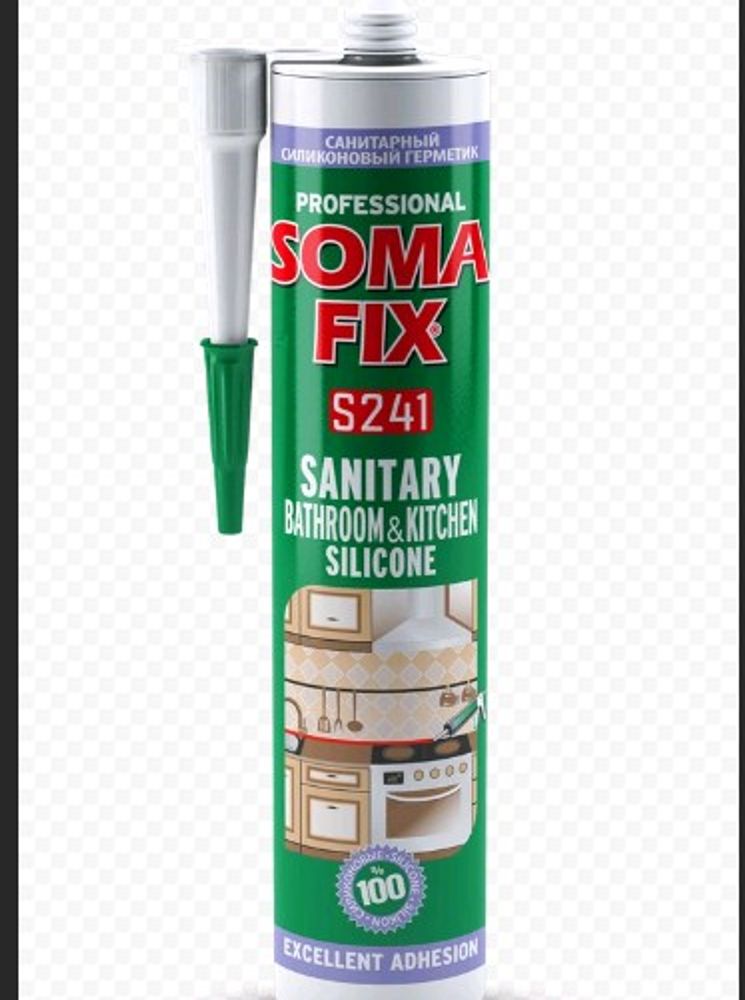Герметик силикон. SOMA FIX санитар. для кухни и ванной белый 280мл / S241 Герметик силикон. SOMA FIX санитар. для кухни и ванной белый 280мл / S241