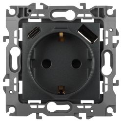 Розетка ЭРА Серия 12 12-4108-12 2P+E 16A-250В со шторками с USB type-A+C 5В-3А графит | Эра 12