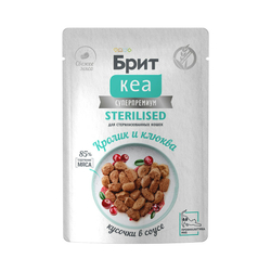 BRIT CARE, Пауч для стерилизованных кошек, Кролик и Клюква, кусочки в соусе, 85 гр.