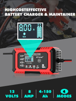 Устройство зарядное для аккумулятора (Pb / AGM / LiFePo4)12V 8A RJTianye красное