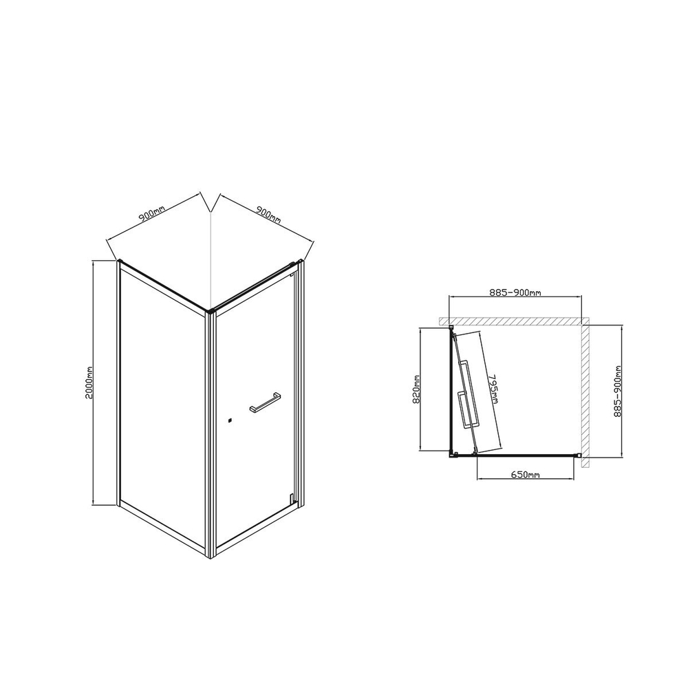 Душевой уголок Stile VSS-2ST9090CLB-L, 900*900, черный, стекло прозрачное, левый,