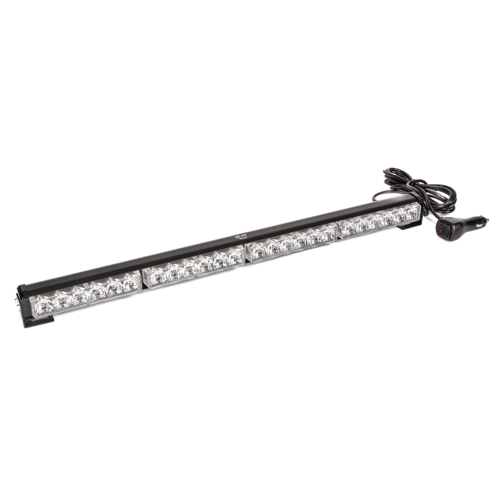 AE24W-4EPS-1S Маяк-стробоскоп 12/24 В, 24 Вт, желтый, 1-стор. (4 блока Epistar), 18 реж., крепление на кронштейне, прикуриватель (провод 3м), 590*40*50 мм