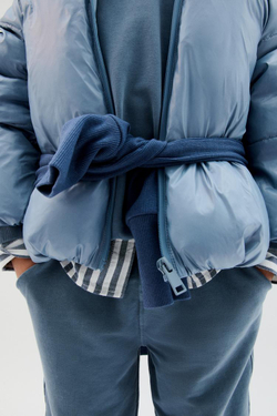 ZARA ПРОРЕЗИНИРОВАННОЕ СТЕГАНОЕ ПАЛЬТО WATER REPELLENT, СИНИЙ