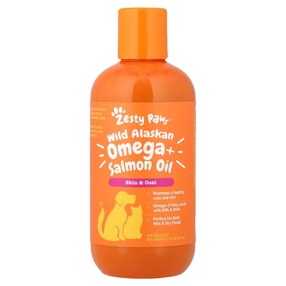 Zesty Paws, омега из дикой аляскинской кожи и жир лосося, для собак и кошек, 251 мл (8,5 жидк. унции)