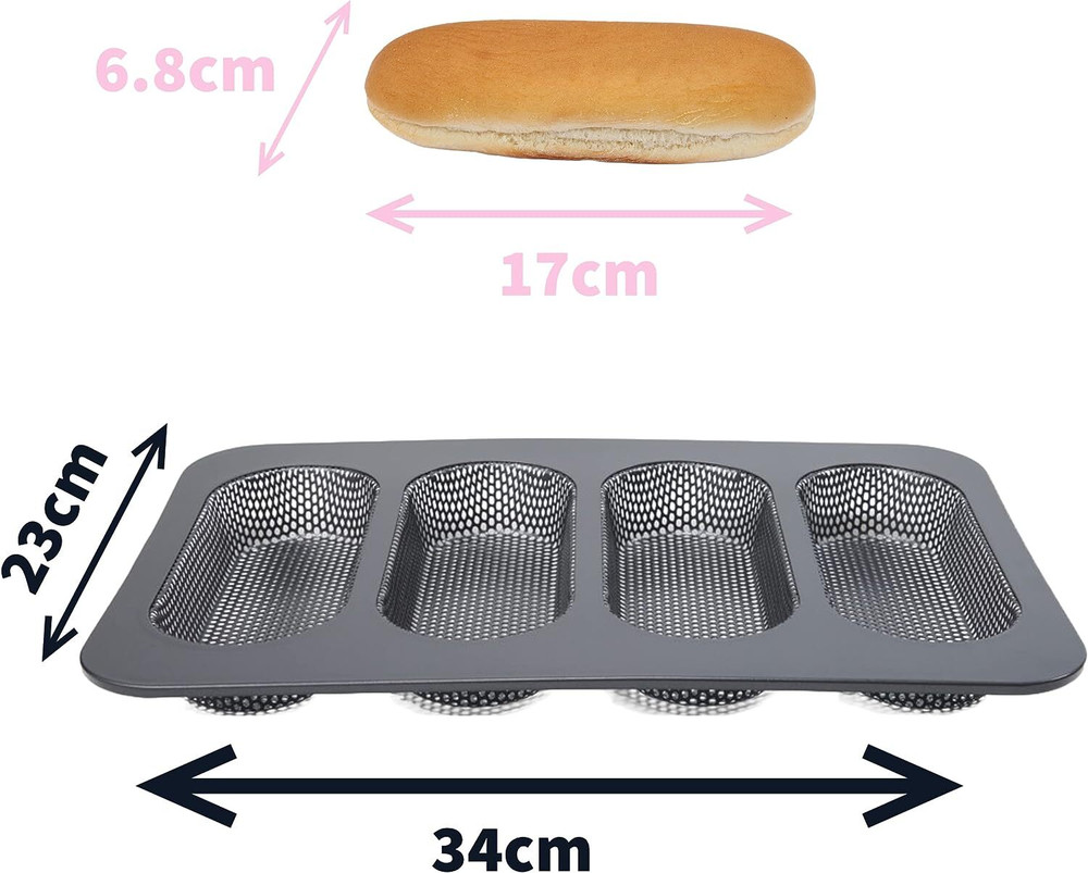 Форма для булочек для хот-догов перфорированная Patisse Profi, 4 ячейки, 34х23х3 см