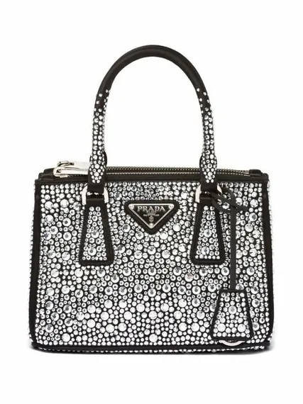Мини-сумка-тоут Prada Galleria с кристаллами серебряный