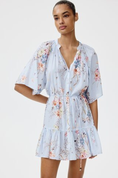 Платье-рубашка с поясом — Светло-голубой/с цветочным узором - H&M